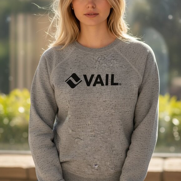Vail Sweatshirt Womens Large Gray Heather Crewneck Raglan Logo Vail Resort Boxy - Picture 1 of 8